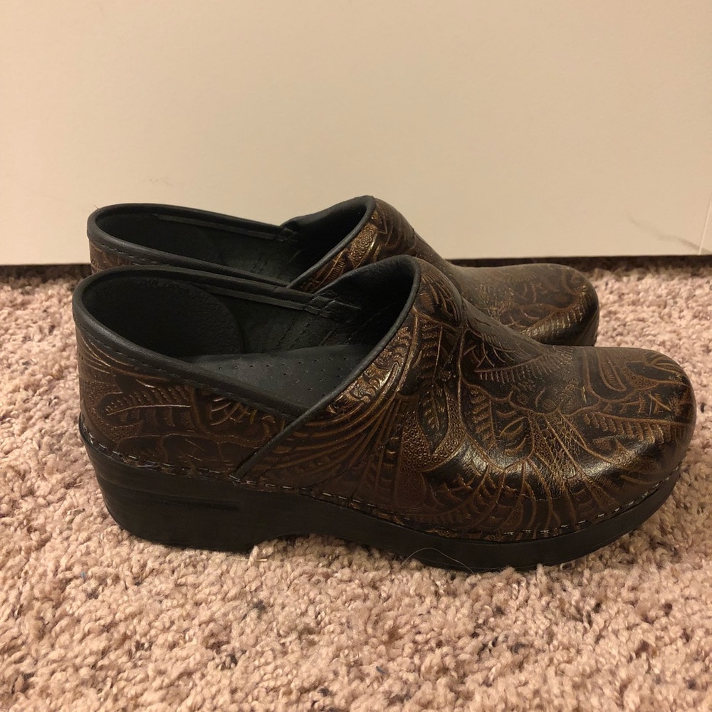 Dansko Brown Tooled Professional Leather Clog